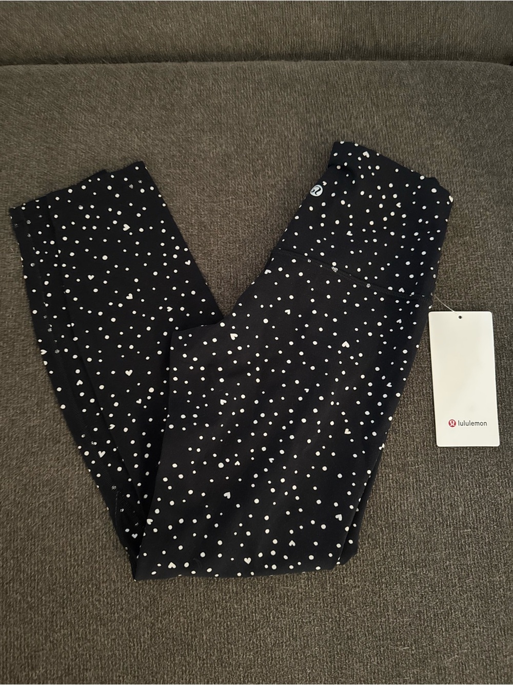 lululemon athletica Black Leggings with White Dot and Heart Print